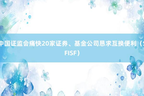 中国证监会痛快20家证券、基金公司恳求互换便利（SFISF）